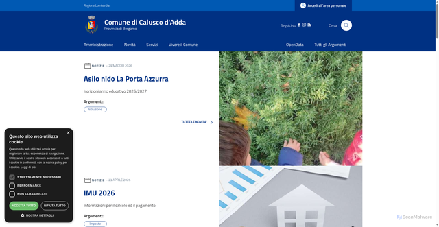 Security scan screenshot of https://www.comune.caluscodadda.bg.it/