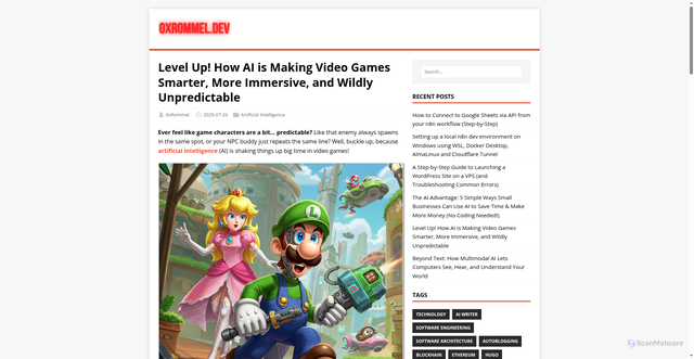 Security scan screenshot of https://0xrommel.pages.dev/posts/level-up-ai-is-making-video-games-smarter/