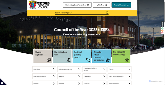 Security scan screenshot of https://www.watford.gov.uk/