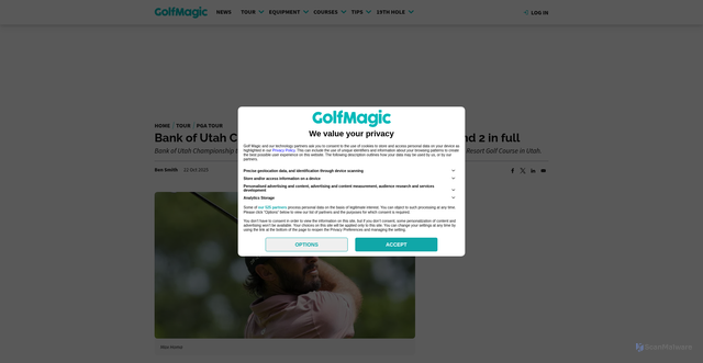 Security scan screenshot of https://www.golfmagic.com/tour/pga-tour/bank-utah-championship-tee-times-2025-rounds-1-and-2-full