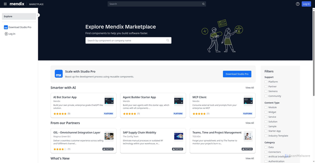 Security scan screenshot of https://marketplace.mendix.com