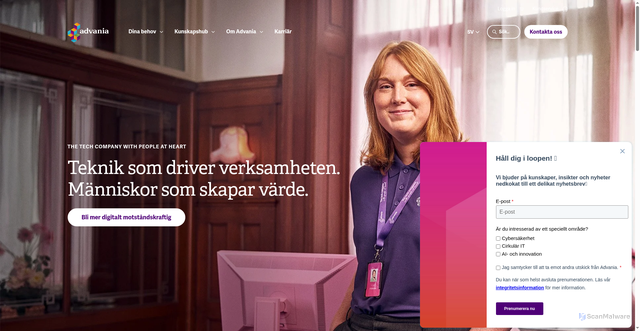Security scan screenshot of https://www.advania.se/