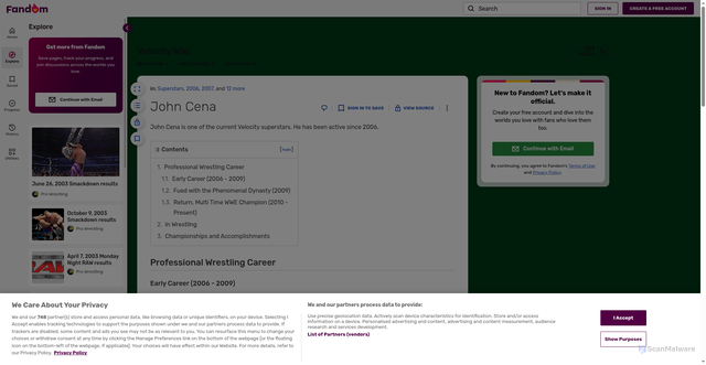 Security scan screenshot of https://velocity.fandom.com/wiki/John_Cena