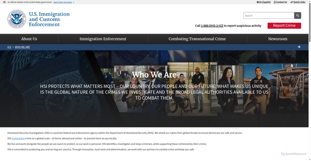 Security scan screenshot of https://www.ice.gov/about-ice/hsi