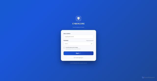 Security scan screenshot of https://oms.cybercore.lk/