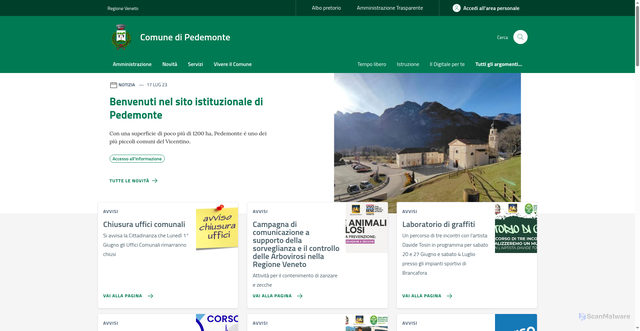 Security scan screenshot of https://www.comune.pedemonte.vi.it