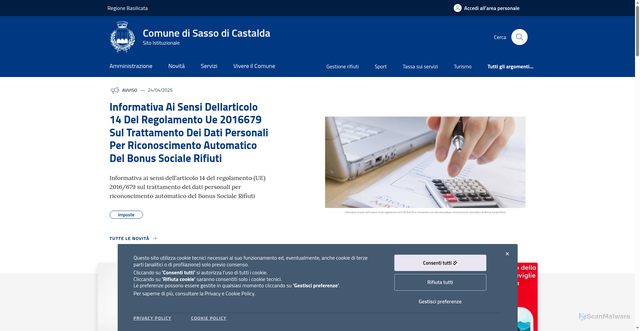 Security scan screenshot of https://www.comune.sassodicastalda.pz.it