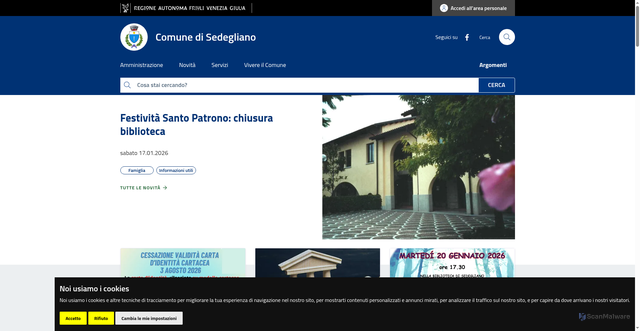 Security scan screenshot of https://www.comune.sedegliano.ud.it/