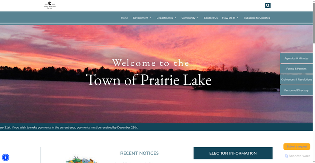 Security scan screenshot of https://townofprairielake.gov/
