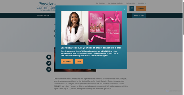 Security scan screenshot of https://www.pcrm.org/news/health-nutrition/cholesterol-levels-high-us-children-and-adolescents