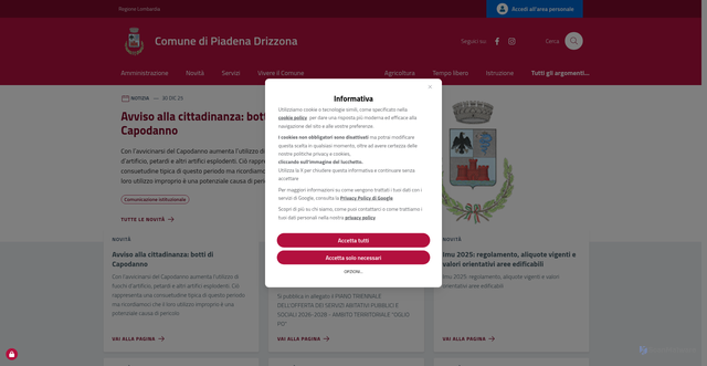 Security scan screenshot of https://www.comune.piadena-drizzona.cr.it/