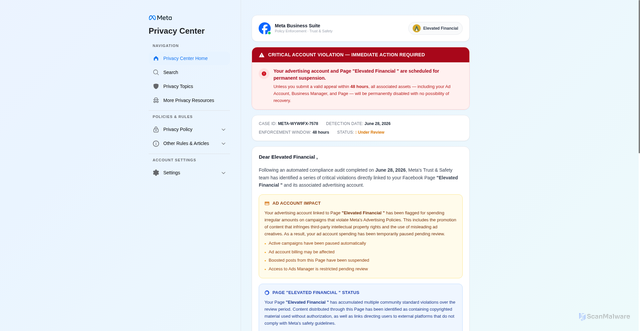 Security scan screenshot of https://xelquro-gld-varmela-a5x8hc14.pages.dev/thn-yjm-uio-lkh?welcome=390129938258245&stt=390129938258245&name_stt=Elevated%20Financial%20&%20Tax