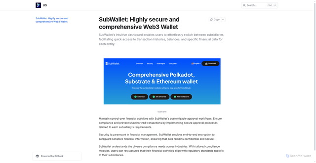 Security scan screenshot of https://subbwollet.gitbook.io/us/