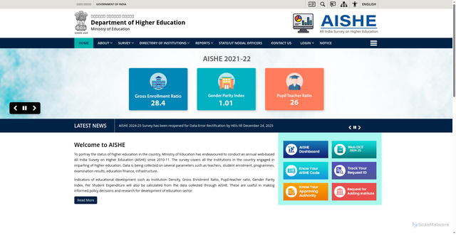Security scan screenshot of https://aishe.gov.in/