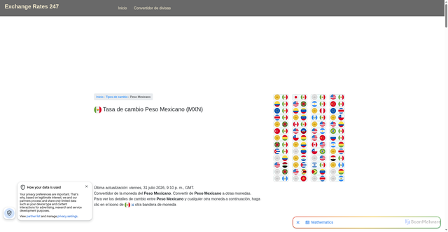 Security scan screenshot of https://www.exchangerates247.com/es/currency-converter/MXN/