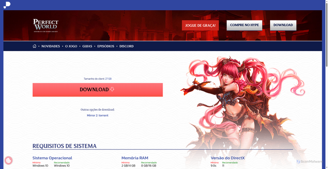 Security scan screenshot of https://perfectworld.com.br/download