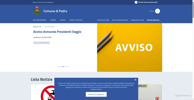 Security scan screenshot of https://comune.padru.ss.it/