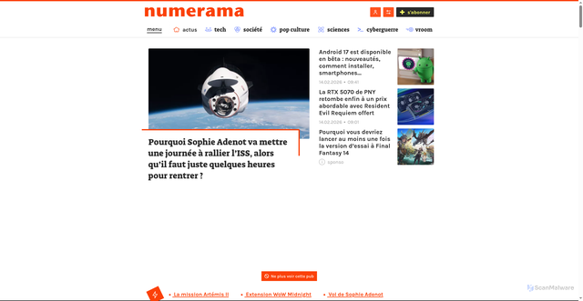 Security scan screenshot of https://numerama.com