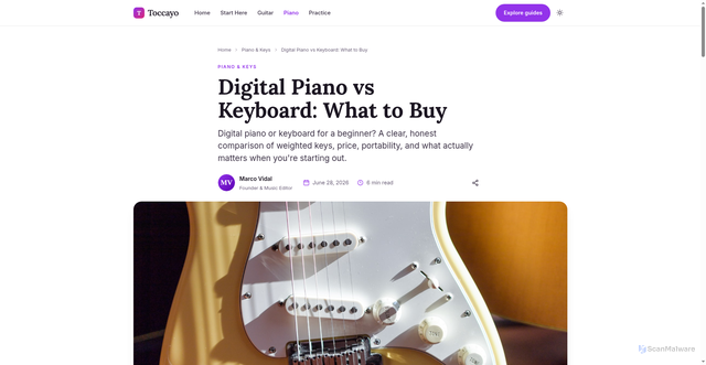Security scan screenshot of https://toccayo.pages.dev/digital-piano-vs-keyboard-what-to-buy/