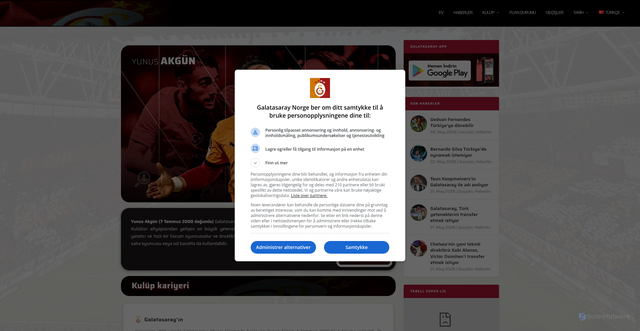 Security scan screenshot of https://www.galatasaray.no/tr/futbolcular/yunus-akgun/