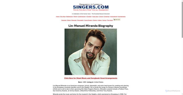 Security scan screenshot of https://www.singers.com/bio/7194?srsltid=AfmBOoobX7y00RiBqftB-JngFvM_Pgocvft6bvOEHc1pIg1dilggmweH