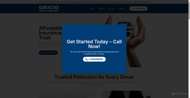 Security scan screenshot of https://www.geicocarpolicy.com