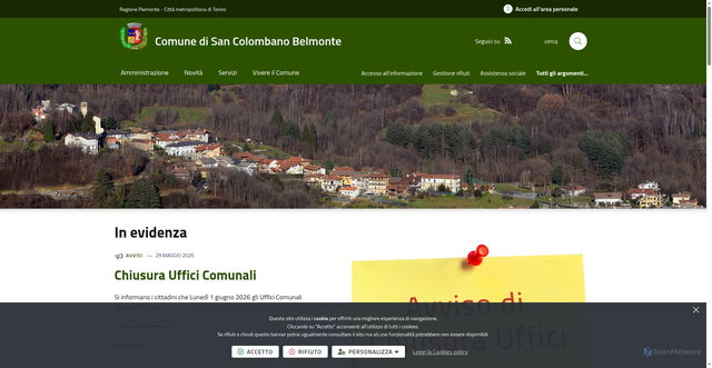 Security scan screenshot of https://www.comune.sancolombanobelmonte.to.it
