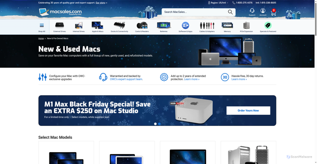 Security scan screenshot of https://eshop.macsales.com/shop/Apple_Systems/Used/Macs_and_Tablets?srsltid=AfmBOoq28i_gcU77BdSCzRim-fyIEx44y9aDMhfnPwRppHcJa9L1GJ0p