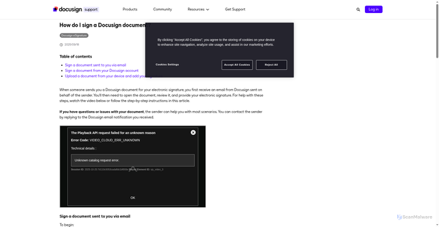 Security scan screenshot of https://support.docusign.com/s/articles/How-do-I-sign-a-DocuSign-document-Basic-Signing?language=en_US