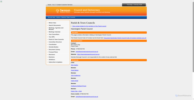 Security scan screenshot of http://ww5.swindon.gov.uk/moderngov/mgParishCouncilDetails.aspx?ID=403&LS=4&J=5