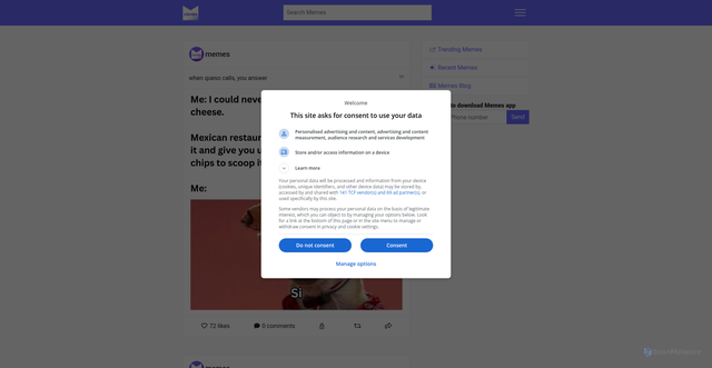 Security scan screenshot of https://memes.com