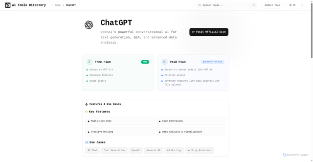 Security scan screenshot of https://aigcdev-www.pages.dev/en/tool/chatgpt