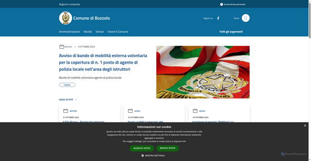 Security scan screenshot of https://www.comune.bozzolo.mn.it/it
