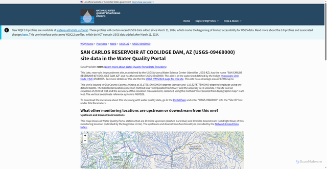 Security scan screenshot of https://www.waterqualitydata.us/provider/NWIS/USGS-AZ/USGS-09469000/