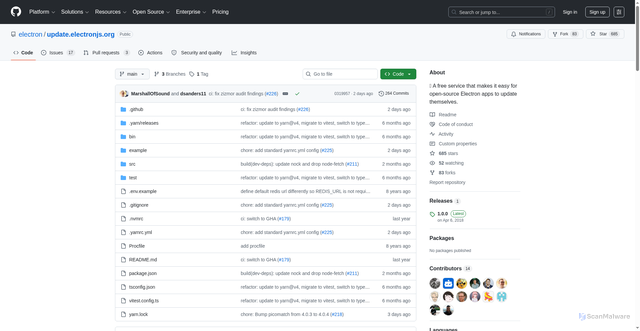 Security scan screenshot of https://update.electronjs.org