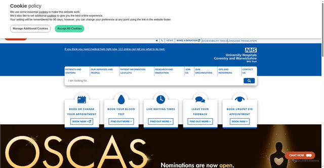 Security scan screenshot of http://www.uhcw.nhs.uk