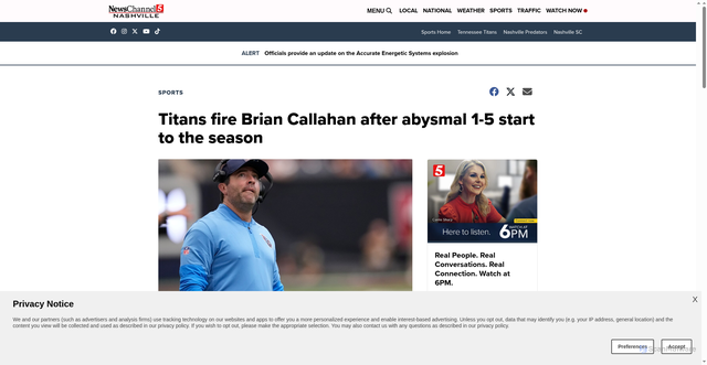 Security scan screenshot of https://www.newschannel5.com/sports/titans-fire-brian-callahan-after-abysmal-1-5-start-to-the-season