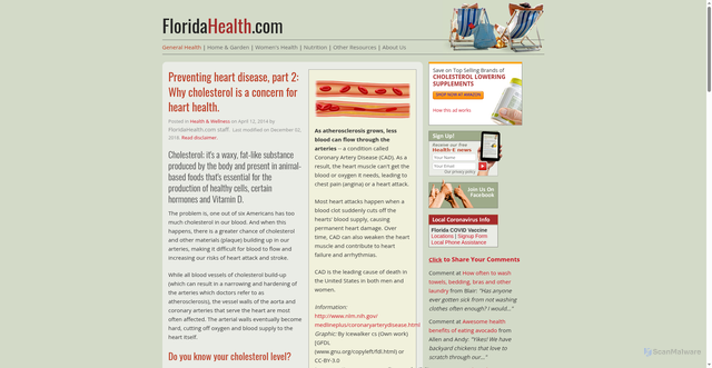 Security scan screenshot of https://www.floridahealth.com/lower-cholesterol-reduce-heart-disease.php