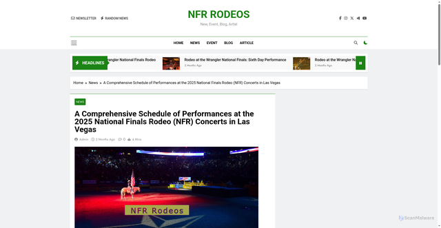 Security scan screenshot of https://nfrrodeos.com/news/a-comprehensive-schedule-of-performances-at-the-2025-national-finals-rodeo-nfr-concerts-in-las-vegas/
