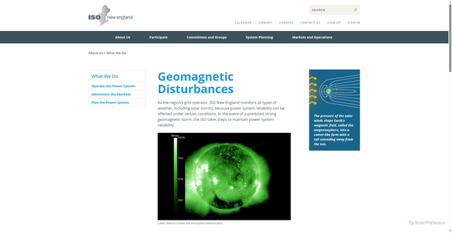 Security scan screenshot of https://www.iso-ne.com/about/what-we-do/geomagnetic-disturbances