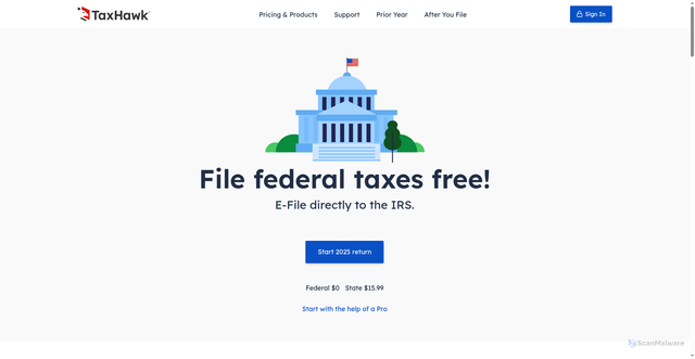 Security scan screenshot of https://www.taxhawk.com/