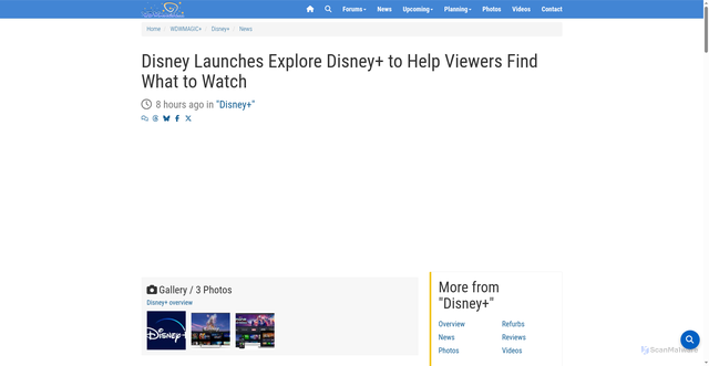 Security scan screenshot of https://www.wdwmagic.com/wdwmagic-plus/disneyplus/news/14oct2025-disney-launches-explore-disney-to-help-viewers-find-what-to-watch.htm