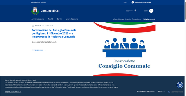 Security scan screenshot of https://www.comune.coli.pc.it/