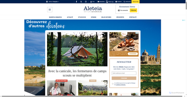 Security scan screenshot of https://fr.aleteia.org