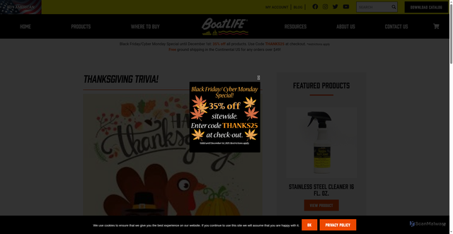 Security scan screenshot of https://www.boatlife.com/boatlife-blog/thanksgiving-trivia/
