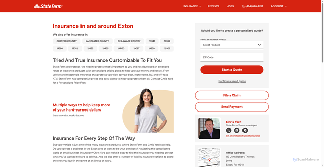 Security scan screenshot of https://chrisyard.com/insurance