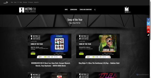 Security scan screenshot of https://www.metrofmmusicawards.co.za/metrofmmusicawards/category/song-of-the-year/