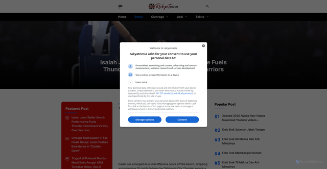 Security scan screenshot of https://rakyatnesia.com/isaiah-joes-stellar-bench-performance-fuels-thunders-dominant-victory-over-warriors/