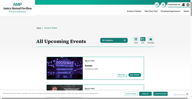 Security scan screenshot of https://www.amicamutualpavilion.com/events