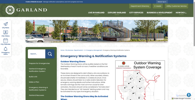 Security scan screenshot of https://www.garlandtx.gov/208/Emergency-Warning-Notification-Systems